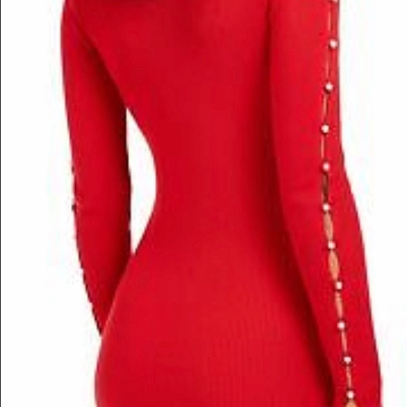 BCX Red Ribbed Sweater Dress w/Pearl Embellished Sleeves Size Small Rayon/Poly - Picture 10 of 12
